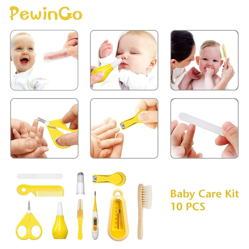 [Australia] - PewinGo Baby Daily Care Kit - Baby Grooming Kit Newborn Baby Care Accessories, 10PCS Safety Cutter Nail Care Set, Nursery Baby Care Kit for Infants Newborns -Yellow 10 Count (Pack of 1) 