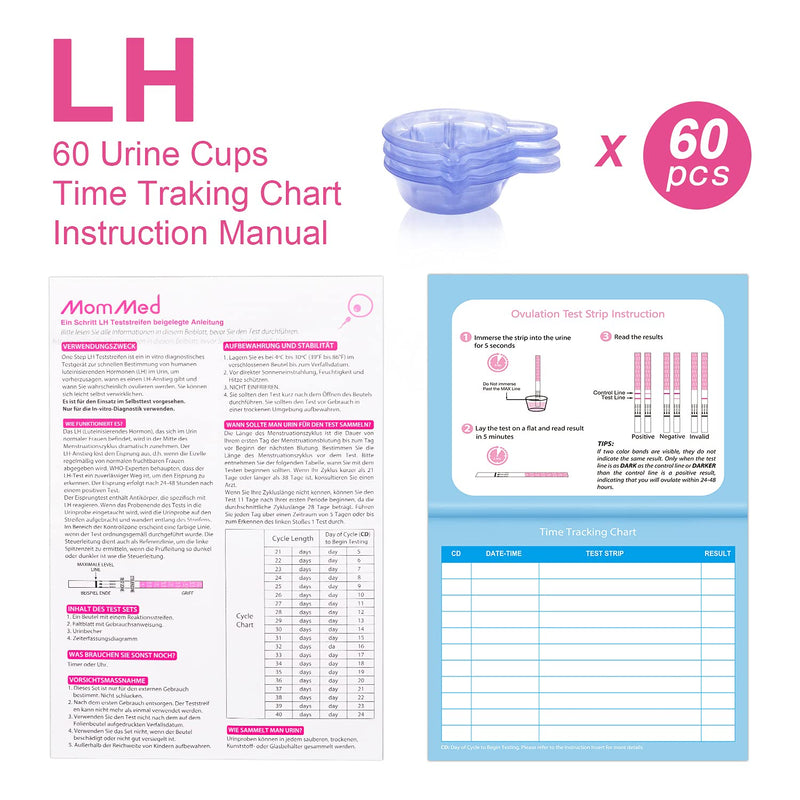 [Australia] - MomMed Ovulation Test Strips(LH60), Fertility Test for Women with 60 Collection Cups, LH Test Strips, OPK Test Strips, High Sensitivity Result for Women Home Testing, Accurate Results in 5 Minutes 60 Count (Pack of 1) 