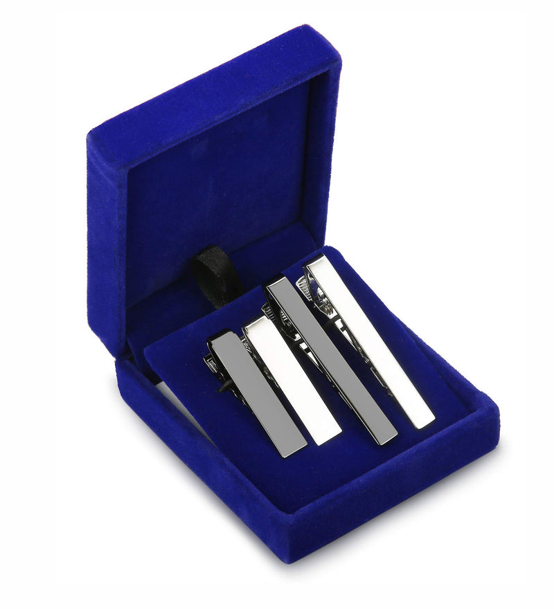 [Australia] - LOYALLOOK 2-4pcs Mens Tie Bar Pinch Clip Set for Regular Ties and Skinny Tie with Gift Box Silver Black Tone Pack 1.5-2.15Inches 4pcs(2pcs 2.15"+2pcs 1.5") 