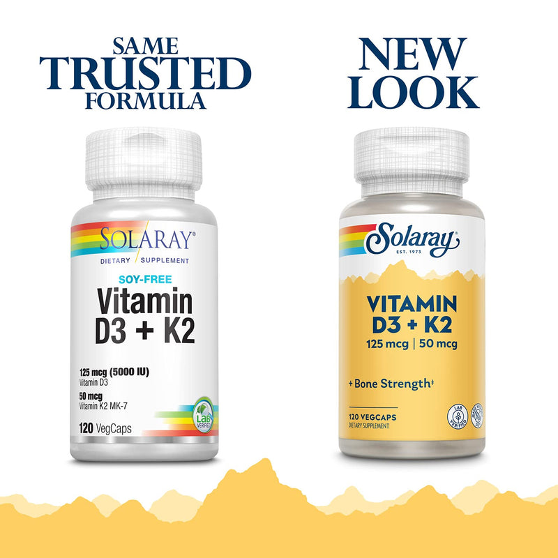 [Australia] - Solaray Vitamin D-3 + K-2, Calcium Absorption, Bone Strength, Cardiovascular & Immune Function Support (120 Count (Pack of 1)) 120 Count (Pack of 1) 