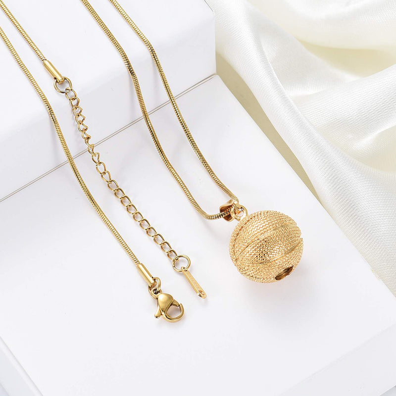 [Australia] - Hearbeingt Cremation Jewelry Basketball Urn Necklace for Ashes, Round Memorial Pendant Made of 316L Stainless Steel Gold 