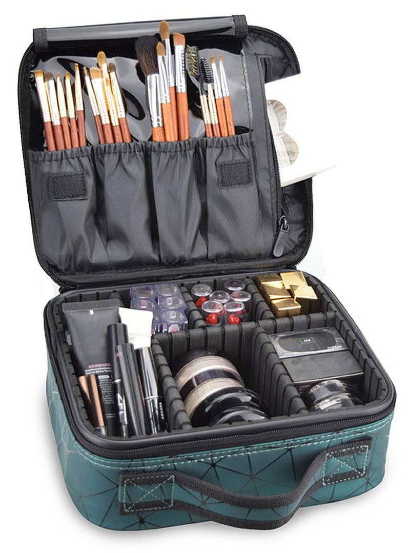 [Australia] - Travel Makeup Bag Portable Cosmetic Organizer Toiletry Storage Bag Rhombus - Green 