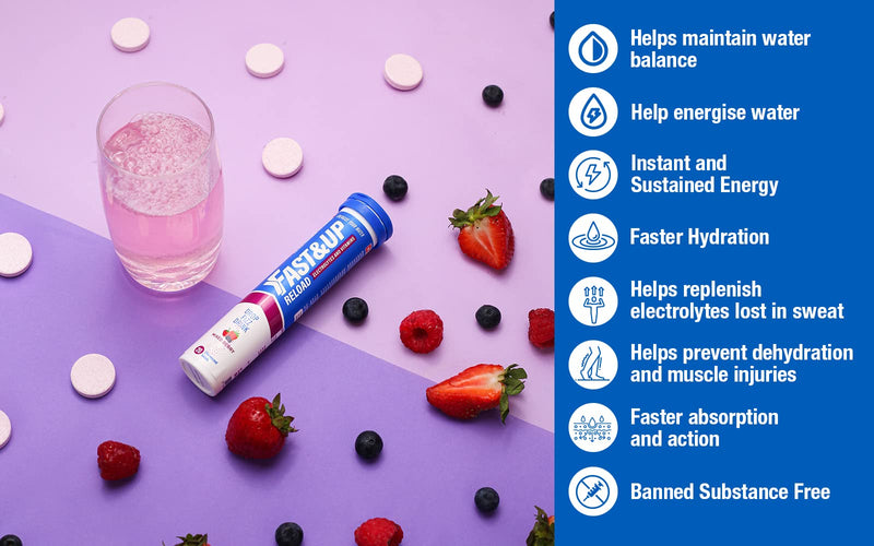 [Australia] - Fast&Up Reload – Instant Hydration and Electrolytes Replenishment - Saver Multipack - 80 Effervescent Tablets (4 x 20) - Mixed Berry 20 Count (Pack of 4) 