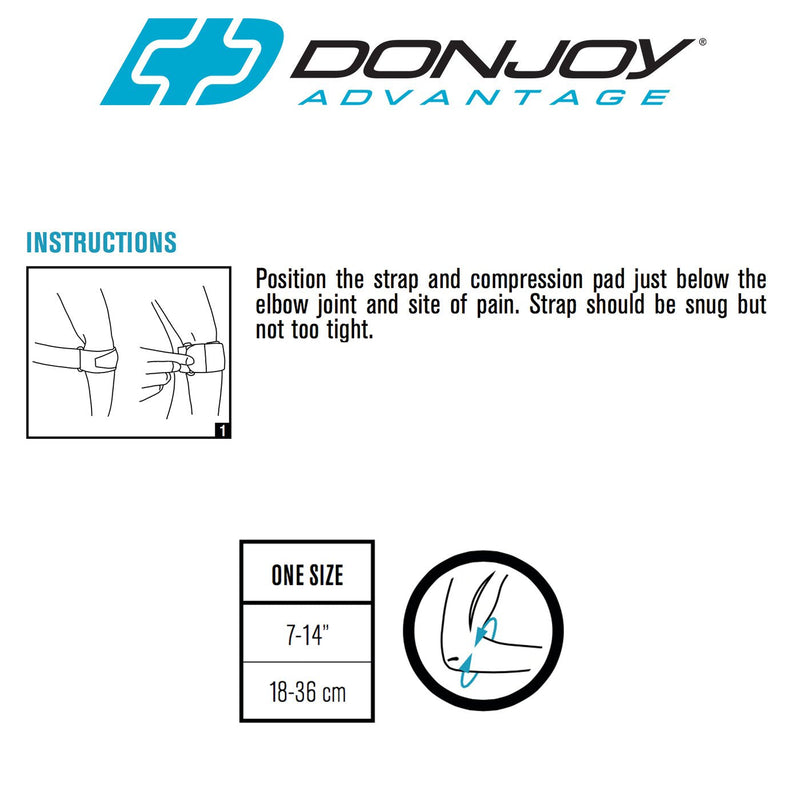 [Australia] - DonJoy Advantage DA161EB01-BLK Golf/Tennis Elbow Lightweight Strap for Golfer's and Tennis Elbow, Adjustable Neoprene Fabric, Right or Left, Fits Most, 7" to 14" 