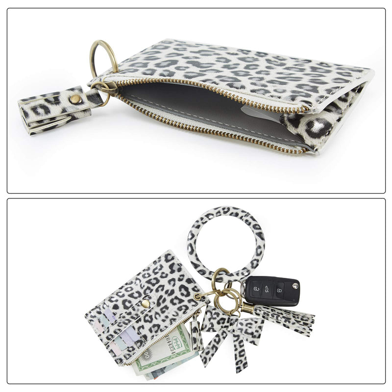 [Australia] - ECOSUSI Wristlet Keychain Key Ring Wallet Bracelets Card Holder Purse with Tassel Bracelet Keychain Wallet A Leopard Print 