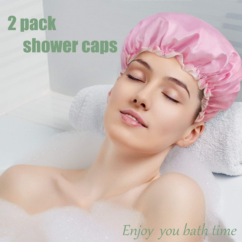 [Australia] - YIZIJIZI Reusable Shower Cap, 2PCS Double Waterproof Bath Caps, Large Ladies Hair Care Cap, Washable Shower Cap Suitable for Hair of All Lengths and Thicknesses 