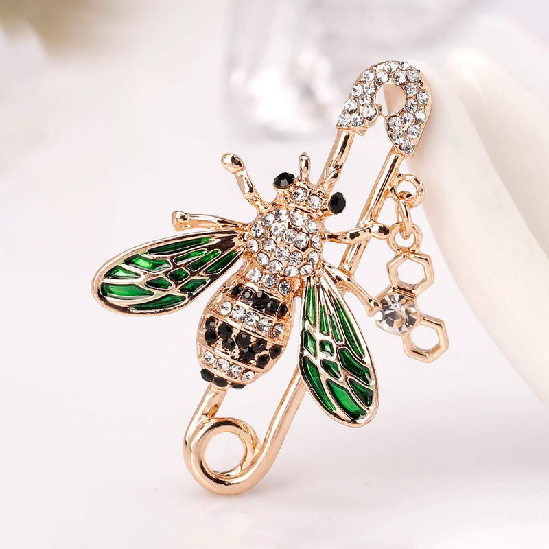 [Australia] - YOQUCOL Cute Honeybee Bee Brooch Pin Cubic Zirconia CZ Crystal Enamel Golden Tone for Women 