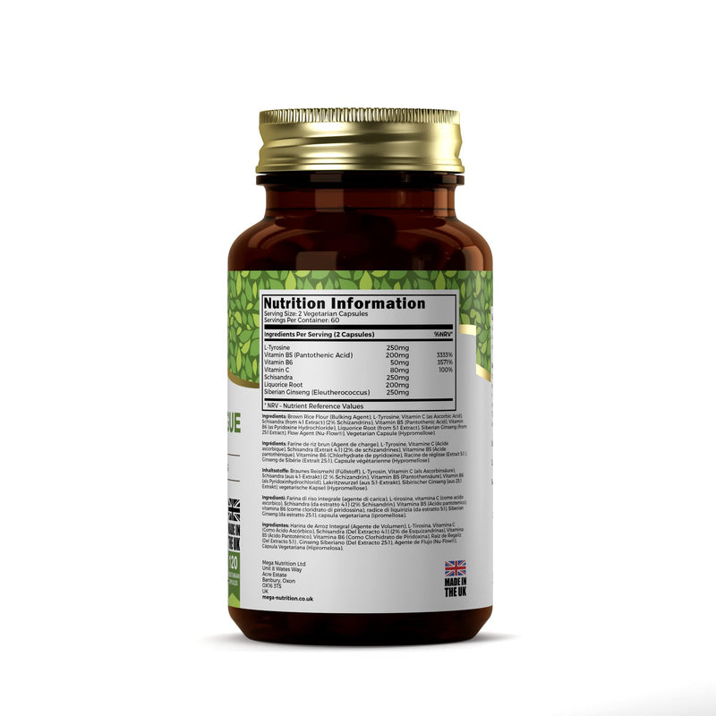 [Australia] - Ezyleaf Adrenal Supplement | Schisandra Ginseng Tyrosine | Pantothenic Acid Liquorice Root Vitamin C B6 | 120 Capsules | Fatigue Cortisol Support Health | Allergen Free, Non-GMO & ISO Certified 