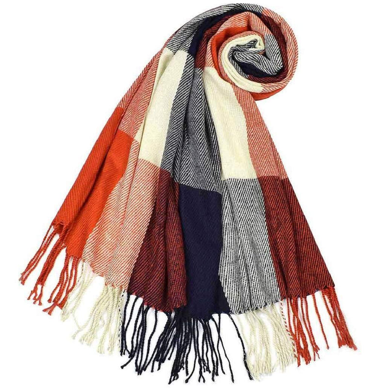 [Australia] - heekpek Winter Long Soft Warm Tartan Check Scarves Wraps for women Wool Spinning Tassel Shawl Long Stole Red Blue 
