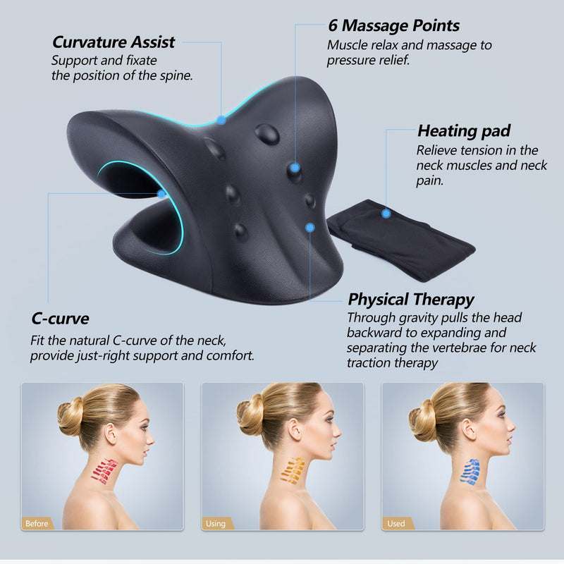 [Australia] - Heated Neck Stretcher Cervical Traction Device Pillow for Neck Pain Relief and Cervical Neck Pillow for Sleeping Neck Bed Pillow 