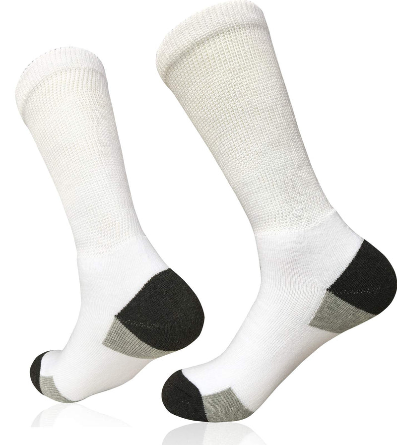[Australia] - Mens Diabetic Socks Non-Binding Crew Socks Cushioned for Edema Thick Ankle Diabetes Edema Swollen Feet White/Grey(3 Pairs) 