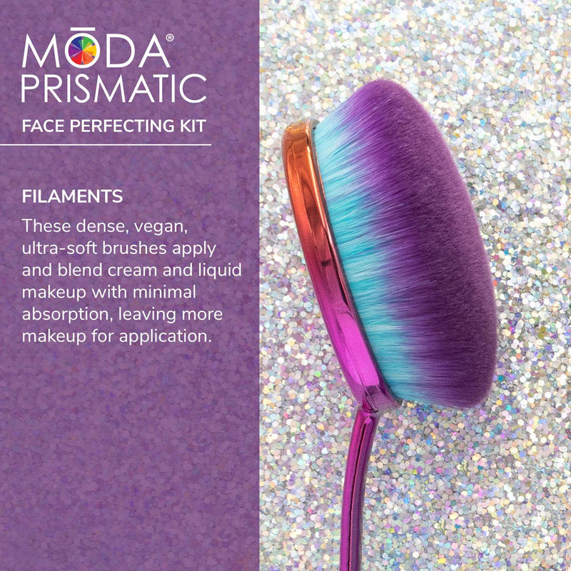 [Australia] - MODA Full Size Face Perfecting 4pc Oval Makeup Brush Set, Includes - Foundation, Contour, Detail Contour, and Concealer Brushes (Prismatic) Prismatic 