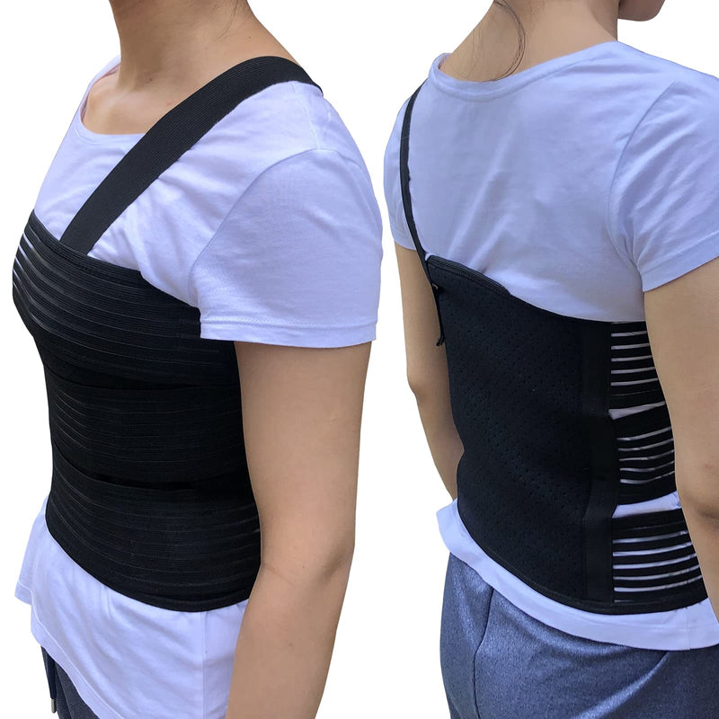 [Australia] - Rib Belt Chest Binder for Broken Injury Ribs, Elastic Rib Brace Compression Support to Reduce Rib Cage Pain, Breathable Chest Protector Wrap for Cracked, Fractured, Dislocated and Post-Surgery Ribs (L (33" to 43")) L (33" to 43") 