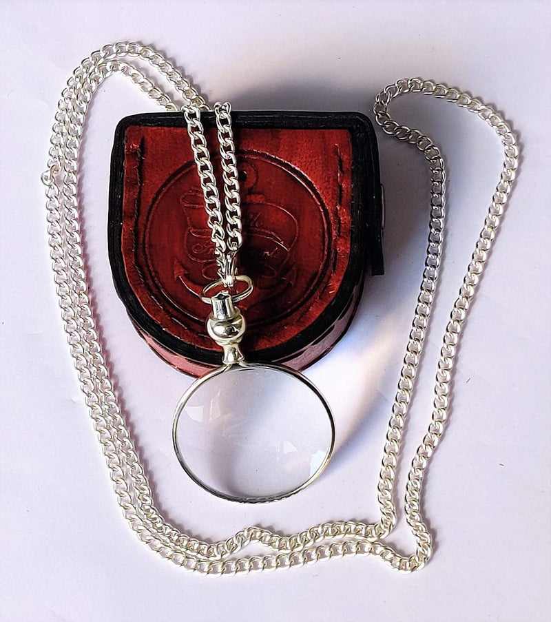 [Australia] - Castle Instruments Silver Coated Magnifying Glass, Optical Magnifier Lens with A Beautiful Necklace Chain Monocle for Library Reading Fine Print Zooming Increase Vision Jewelry () 