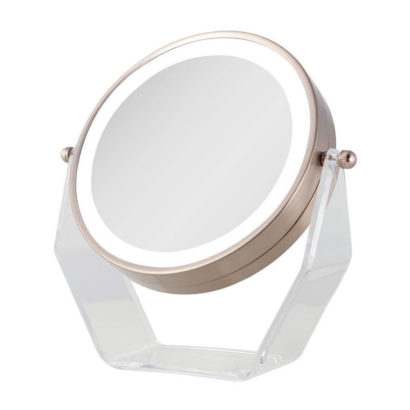 [Australia] - Zadro LED Lighted 8X/1X Magnification Two-Sided Swivel Acrylic Base Vanity Makeup Mirror for Bedroom, Bathroom and Tabletop in Rose Gold 