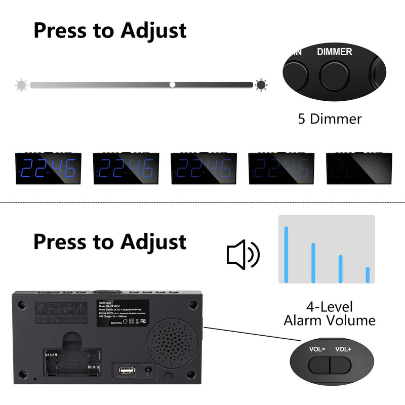 [Australia] - Digital Dual Alarm Clock for Bedroom, Large Display Bedside Clock with Battery Backup, USB Phone Charger, Volume, Dimmer, Easy to Set Loud LED Clock for Heavy Sleepers Kid Senior Teen Boy Girl Kitchen Blue Digits 