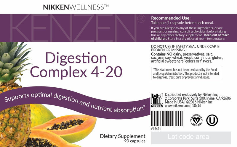 [Australia] - Nikken 1 Kenzen Digestion Complex 4 Enzymes 4-20 (15471) - For Digestive Health Include Lactase, Amylase, Lipase, Bromelain, Papain, Protease, Non-gmo - Digestive Enzyme Supplements - Vegan Probiotics 