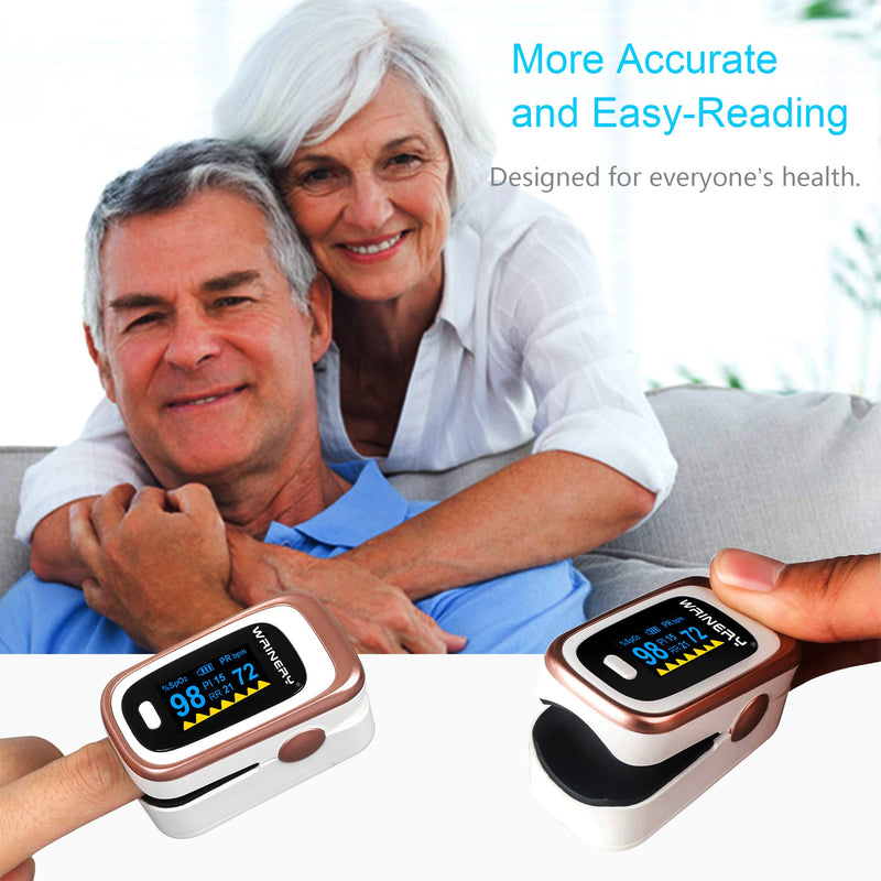 [Australia] - WRINERY Oxygen Saturation Monitor, Pulse Oximeter Fingertip, Oxygen Monitor, O2 Saturation Monitor, OLED Portable Oximetry with Batteries, Lanyard (Rose gold-White) 