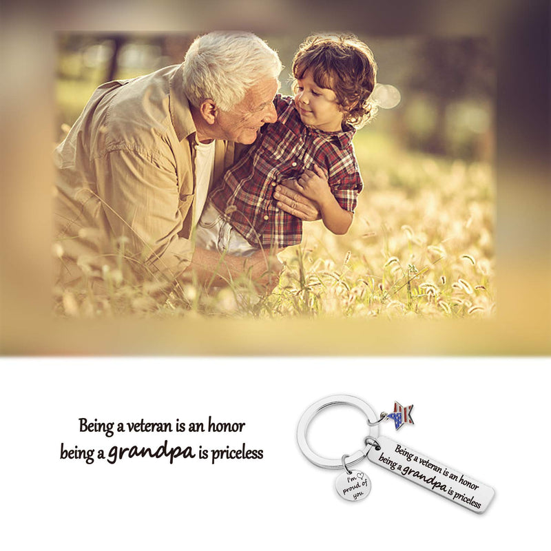 [Australia] - Military Veteran Keychain Military Veteran Gifts USA Flag American Charm Keychain Being A Veteran Is An Honor Being A Grandpa Is Priceless Marine Navy Army Air Force(veteran grandpa-KR) 