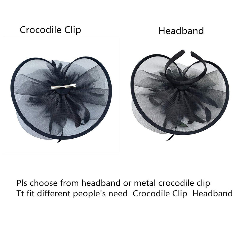 [Australia] - SAFERIN Fascinator Hair Clip Hat Bowler Feather Flower Veil Wedding Party Hat Tea Hat A-black 