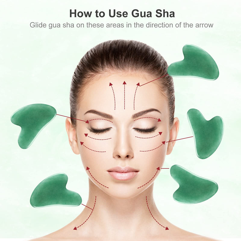 [Australia] - Gua Sha Face Tools - EMOCCI Natural Jade Stone Skin Massager Facial Guasha Board for SPA Acupuncture Therapy Trigger Point Treatment Beauty Scraping Tool for Relieve Muscle Tensions Reduce Puffiness gua sha-green 