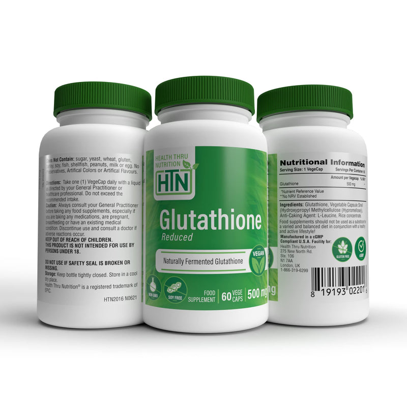 [Australia] - Health Thru Nutrition Glutathione Reduced 500mg | for Radiant Skin, Liver Support & Natural Detox | Vegan, Fermented, Non-GMO, Soy Free & Gluten Free Antioxidant Supplement - 60 Caps 