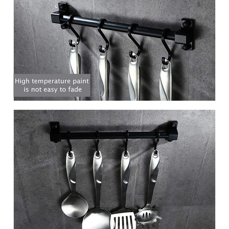 [Australia] - Smallboutique Black Aluminum Utensil Holder Rack, Wall Mounted Hanging Rack with Removing Hooks for Kitchen and Bathroom (30cm) 30cm 