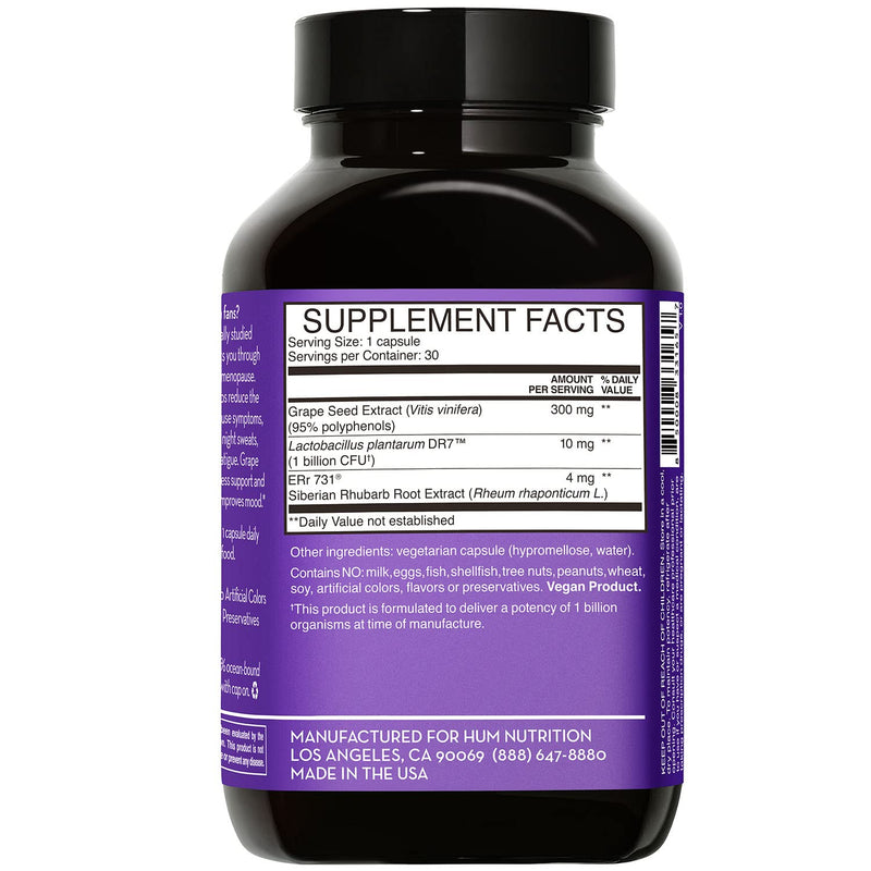 [Australia] - HUM Fan Club - Menopause Relief Supplement & Mood Probiotic with Siberian Rhubarb - May Provide Hot Flash Relief & Menopause Support for Women (30 Vegan Capsules, 30 Days) 