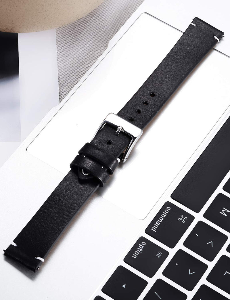 [Australia] - BINLUN Genuine Leather Watch Straps Quick Release Leather Watch Bands with Stainless Metal Buckle Clasp for Men Women 12mm 14mm 16mm 18mm 20mm 22mm 24mm Black 