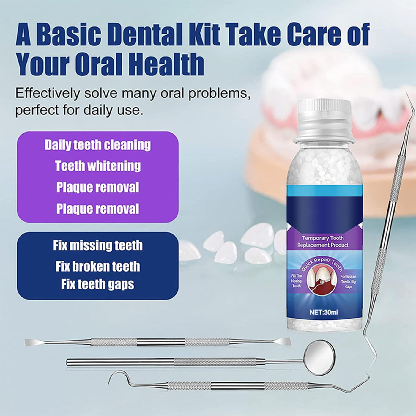 Tooth Repair Kit, Moldable Dental Care Kit for Fixing The Missing and  Broken Replacements, Filling Fake Teeth DIY at Home, Restoring Your  Confident
