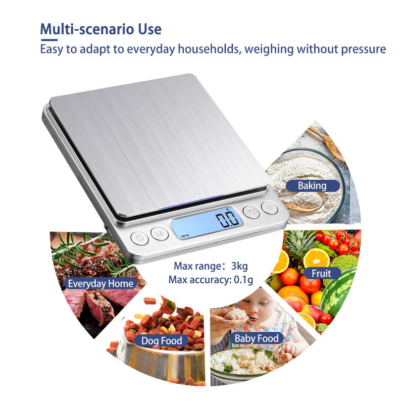 [Australia] - KUBEI Upgraded USB Charging Small Kitchen Scale, 3kg/0.1g Mini Food Electronic Scale, High Accuracy Cooking Scale, Pocket Scale with LCD Display 