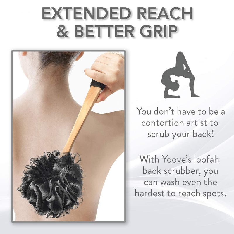 [Australia] - YOOVE Loofah Back Scrubber with Bamboo Charcoal | Loofah Sponge with Long Handle for Shower | Exfoliating Luffa Bath Sponge for Body & Back 