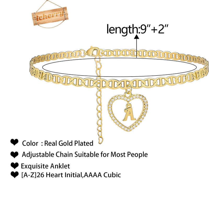 [Australia] - Initial Heart Anklet Bracelets for Women 14K Real Gold Plated Letters A-Z Alphabet Anklets Beach Jewelry for Women 