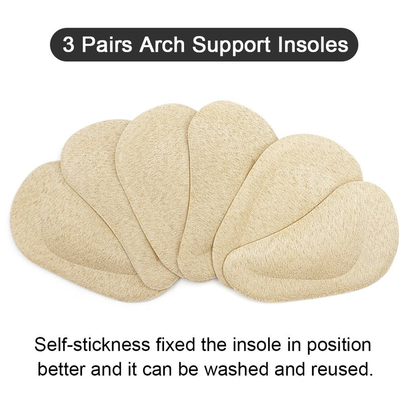 [Australia] - Dr. Foot's Arch Support Shoe Insoles for Flat Feet, Gel Arch Inserts for Plantar Fasciitis, Adhesive Arch Pad for Relieve Pressure and Feet Pain- 3 Pairs (Beige) Beige 