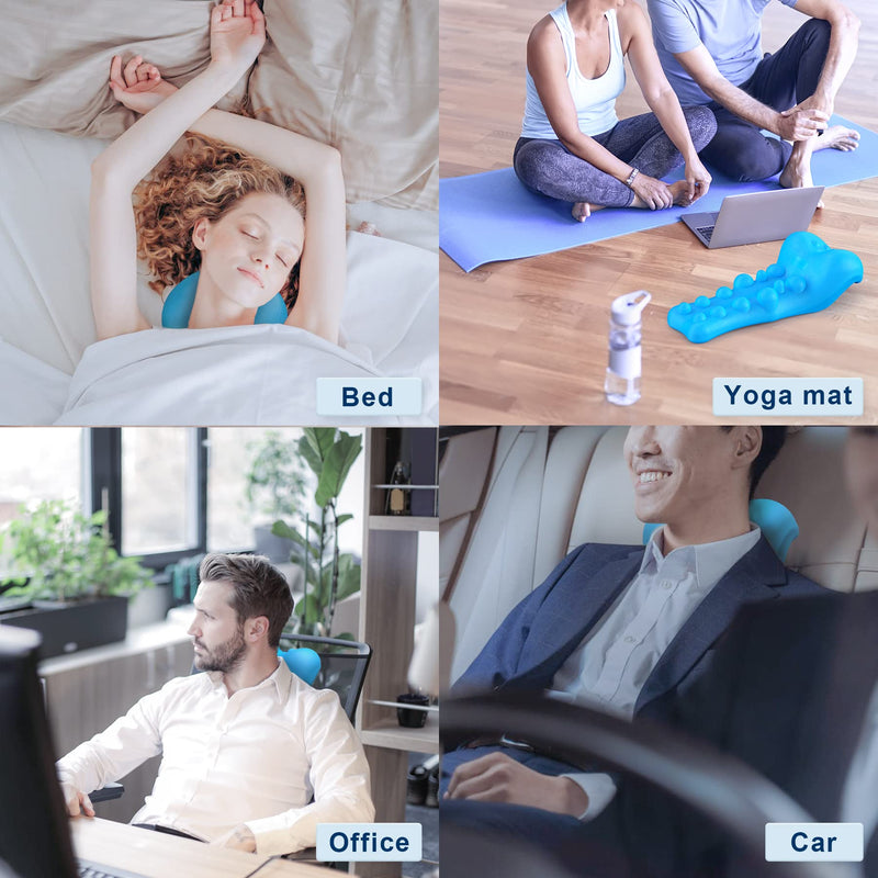 [Australia] - Neck and Shoulder Relaxer with Upper Back Massage Point, Cervical Traction Device Neck Stretcher for TMJ Pain Relief and Cervical Spine Alignment Chiropractic Pillow (Blue) Blue 