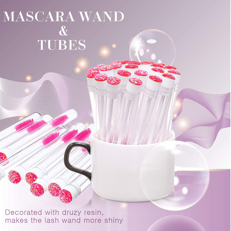 [Australia] - 60 Pieces Mascara Wand Tube Set 30 Diamond Empty Eyelash Brush Tubes Spoolies 30 Mascara Wand Lash Extension Brushes Applicators Makeup Tools (110 mm, Pink) 110 mm 