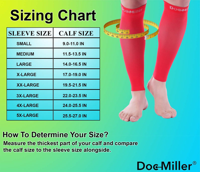 [Australia] - Doc Miller Calf Compression Sleeve Men and Women - 20-30mmHg Shin Splint Compression Sleeve Recover Varicose Veins, Torn Calf and Pain Relief - 1 Pair Calf Sleeves Red Color - Large Size 