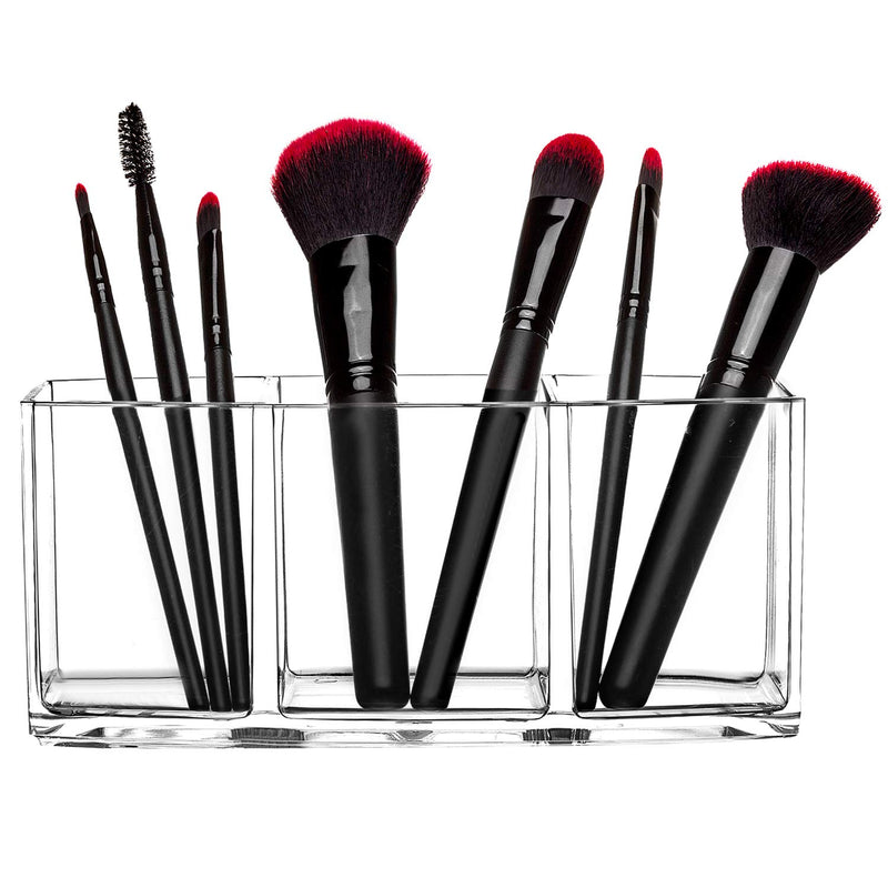 [Australia] - hblife Clear Makeup Brush Holder Organizer, 3 Slot Acrylic Cosmetics Brushes Storage Solution Clear A 