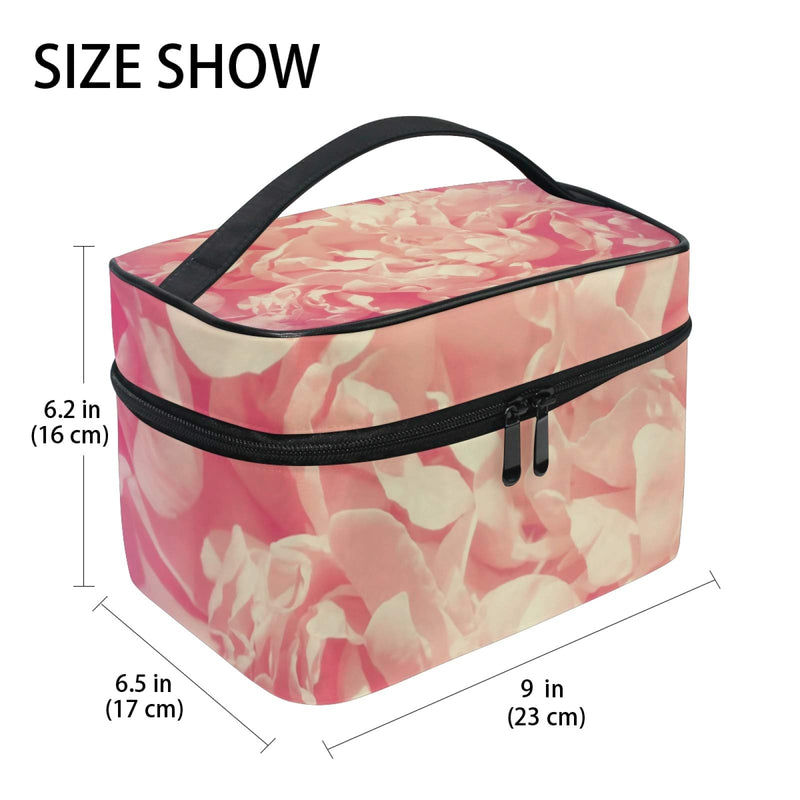 [Australia] - ATONO Peony Flower Retro Pink Makeup Cosmetic Toiletry Storage Bags Square Portable Travel Case Zipper Organizer Brush Holder Handbags for Grils & Womens 