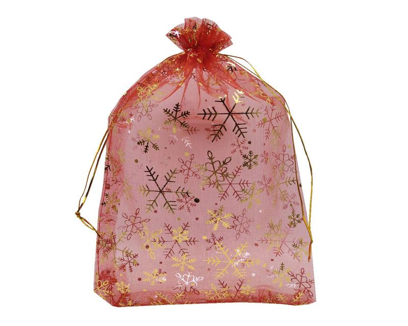 [Australia] - Ankirol 100pcs Christmas Organza Favor Bags Snowflake Jewelry Candy Gift Bags Samples Display Drawstring Pouches (red, 8 X 12) Red 8 X 12" 