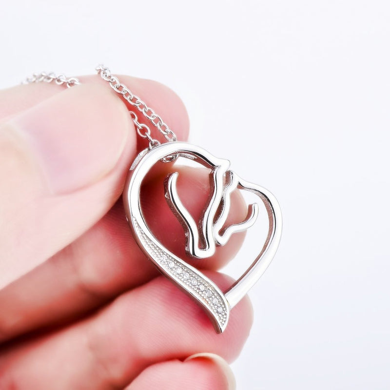 [Australia] - Sterling Silver Necklace Mother and Child Love Heart Horse Pendant Necklace 18" 