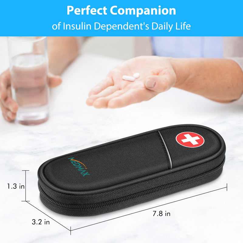 [Australia] - MEDMAX Insulin Cooler Travel Case with 2 Ice Packs - Portable Water Resistant Insulated Diabetic Medication Organizer Carrying Cooling Bag for Insulin Pen and Other Diabetic Supplies, (Black) Black 