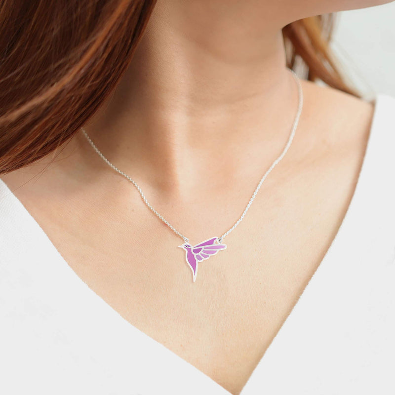 [Australia] - Boma Jewelry Sterling Silver Purple Resin Bird Necklace, 18 Inches 