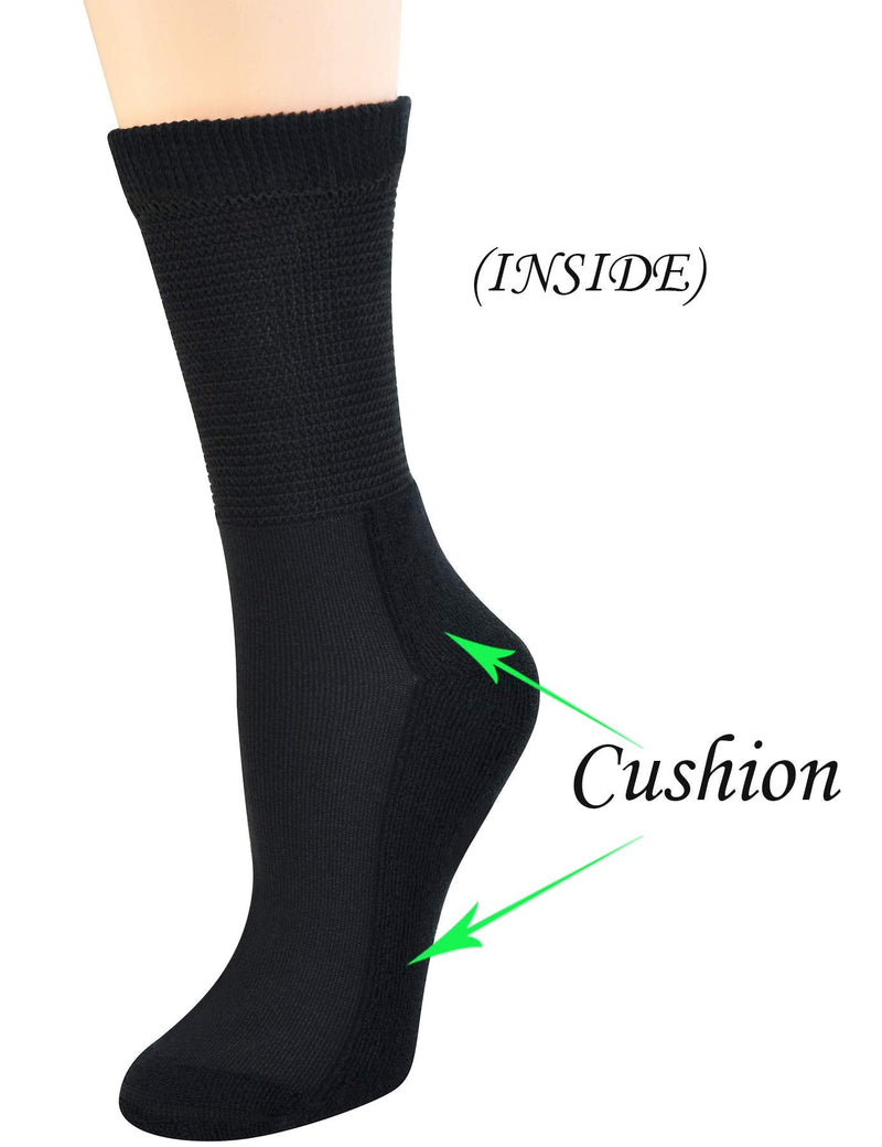 [Australia] - Yomandamor Women's 5 Pairs Non-Binding Cotton Crew Diabetic/Dress Socks with Seamless Toe and Cushion Sole 9-11 5 Pairs Black 