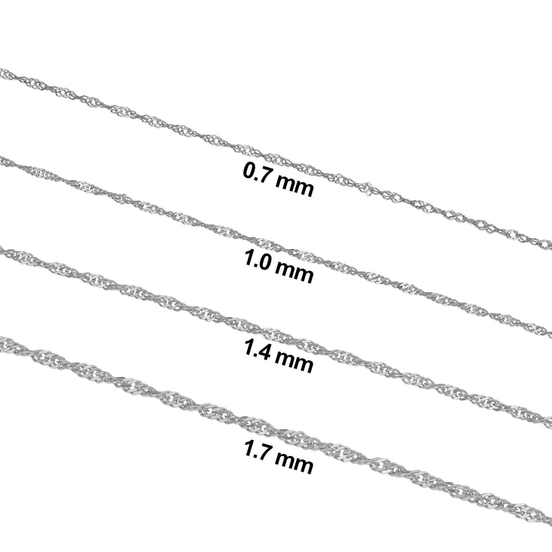 [Australia] - Kooljewelry 10k White Gold Singapore Chain Necklace (0.7 mm, 1 mm, 1.4 mm, 1.7 mm) 16.0 Inches 0.7 mm wide 