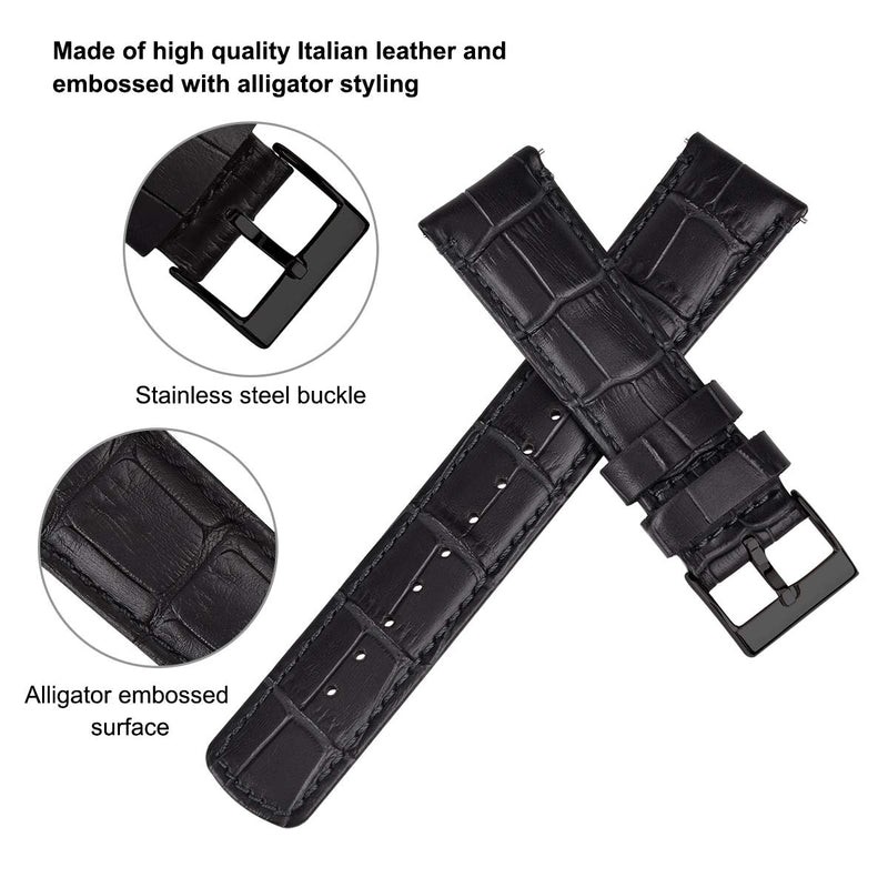 [Australia] - Ritche Quick Release Leather Watch Bands Genuine Leather Watch Strap 18mm, 20mm or 22mm for Men and Women Black / Black 