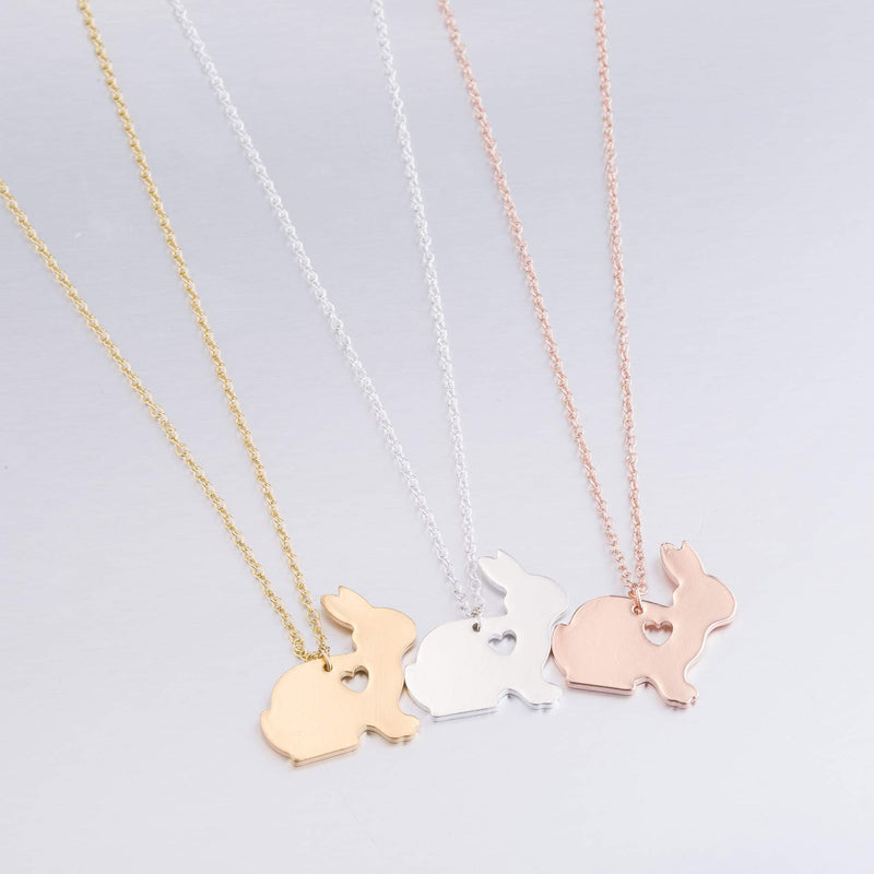 [Australia] - MUYUN Delicate Small Rabbit Necklace Engraved Heart Charm Animal Elements Pendant Fashion Female Jewelry silver 