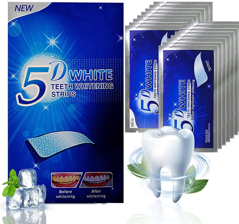 [Australia] - 5D Teeth Whitening Strips 28 Strong Strips with Peroxide Free Gel, Remove Dental Stains Plaque & Scale, Whiten Yellow Teeth Two Weeks Whitening Treatment 