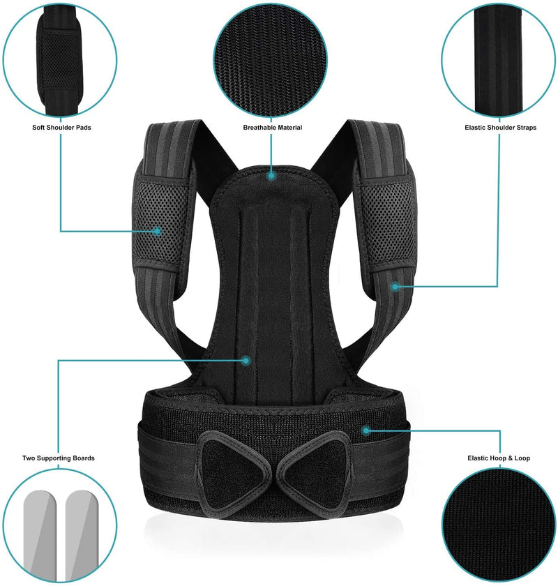 [Australia] - True Face Posture Corrector for Men, Women and Kids, Spine and Back Support, Relief Pain in Neck, Back and Shoulders, Adjustable and Breathable Back Brace Improves Posture Black M 