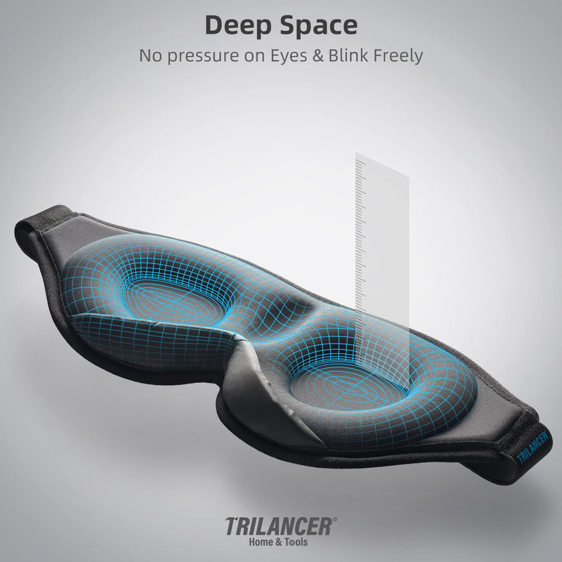 [Australia] - 2023 Innovative Sleep Mask for Men and Women, Trilancer 3D 100% Light Blocking Design, Comfortable Eye mask, Blackout Blindfold for Sleeping, Nap, Meditation, Travel, with Earplugs (Black) Black 